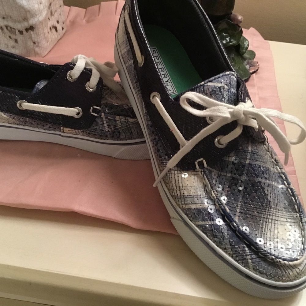 Sperry  Women’s Size 7.5M Green, Blue & White Plaid Top Siders Loafer - Picture 10 of 12